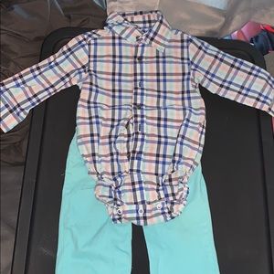 Carters Boys dress outfit pastel/ button up onesie